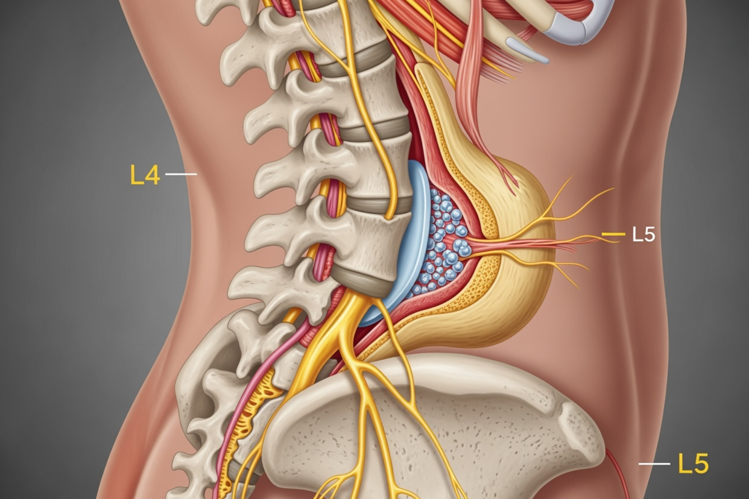 illustrating a herniated disc pressing on a nerve root - what causes sciatica