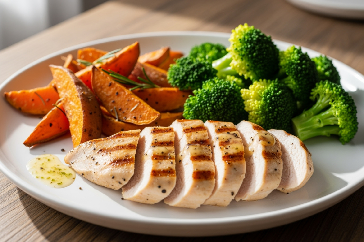 Healthy post-workout meal with grilled chicken, sweet potatoes, and broccoli - how to help sore muscles