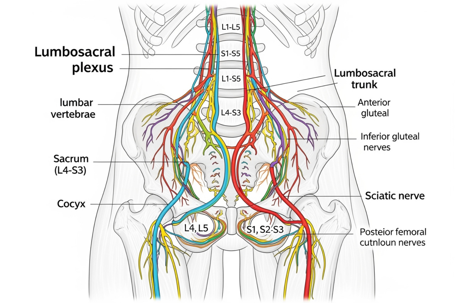 Anatomy of the lumbosacral plexus and sciatic nerve formation - sciatic nerve