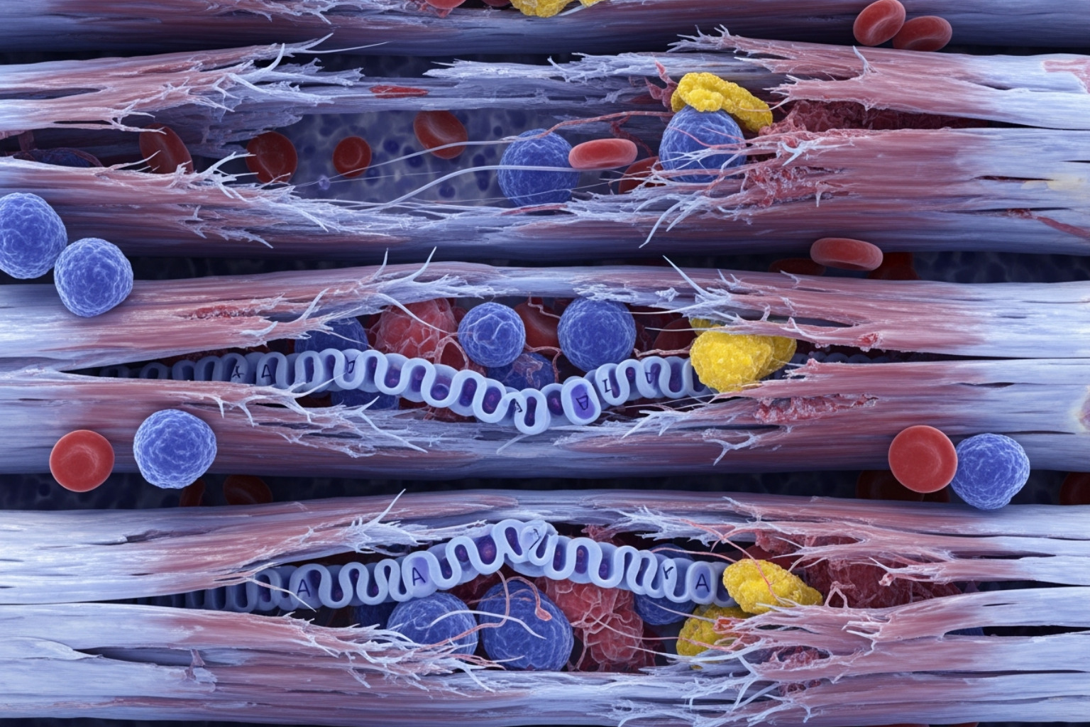 Muscle fibers showing microscopic tears - muscle soreness