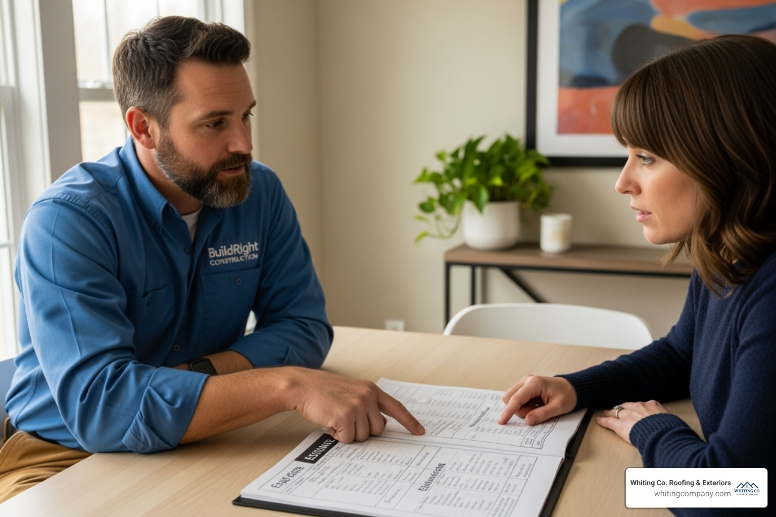 contractor discussing a detailed written estimate with a homeowner - Gutter installation Maryland