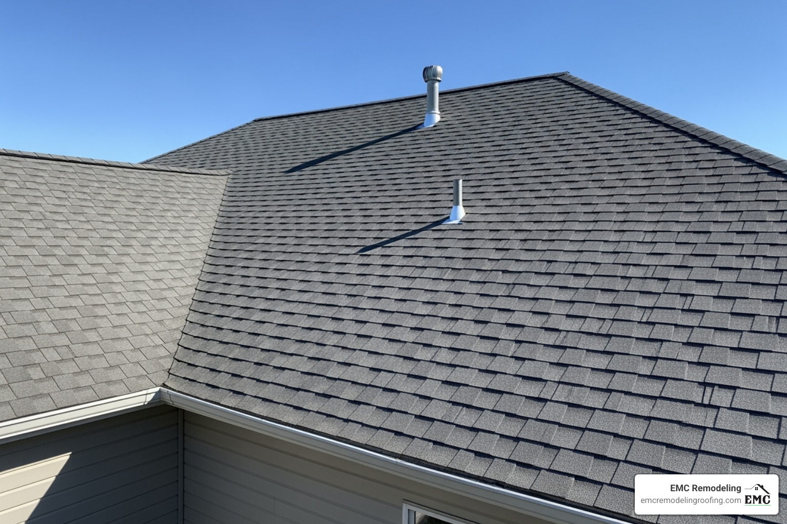 pristine, newly repaired roof against a clear blue sky - storm damage specialists pristine, newly repaired roof against a clear blue sky - storm damage specialists