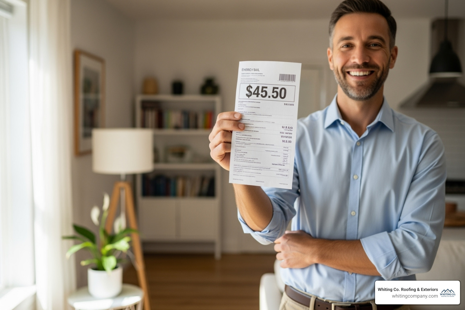 a homeowner reviewing their lower energy bill - Attic insulation Maryland a homeowner reviewing their lower energy bill - Attic insulation Maryland