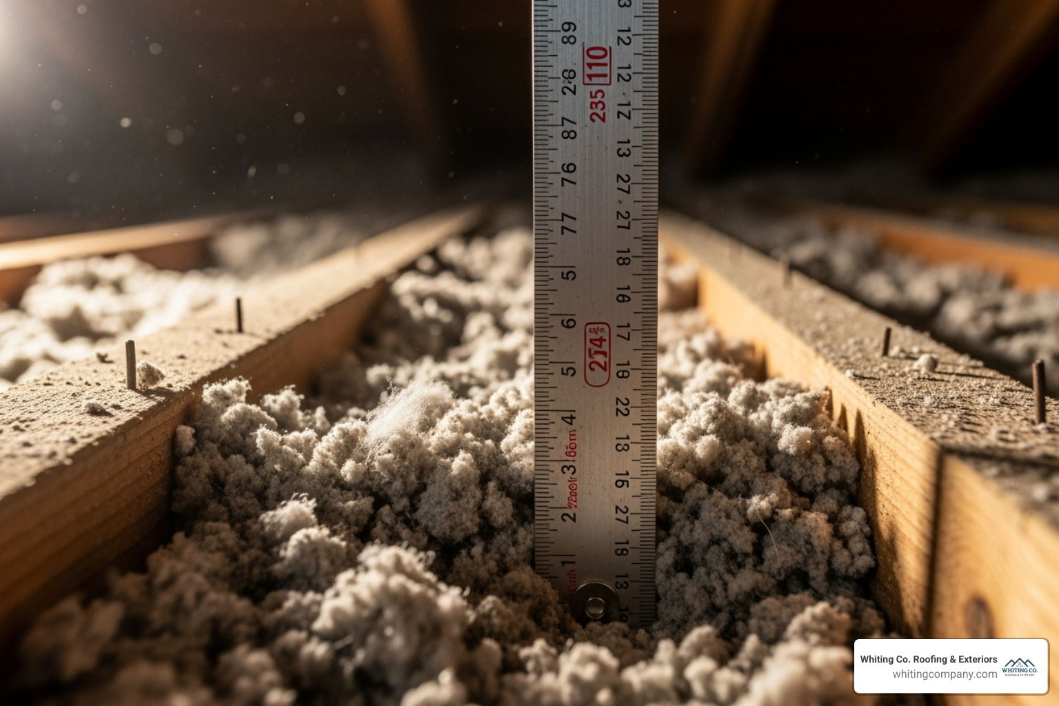 a ruler measuring insulation depth in an attic - Attic insulation Maryland a ruler measuring insulation depth in an attic - Attic insulation Maryland