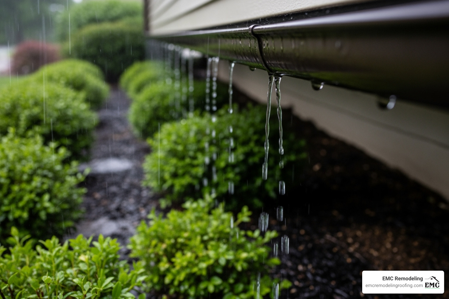 Gutter joint leaking water onto landscaping - gutter sealing service