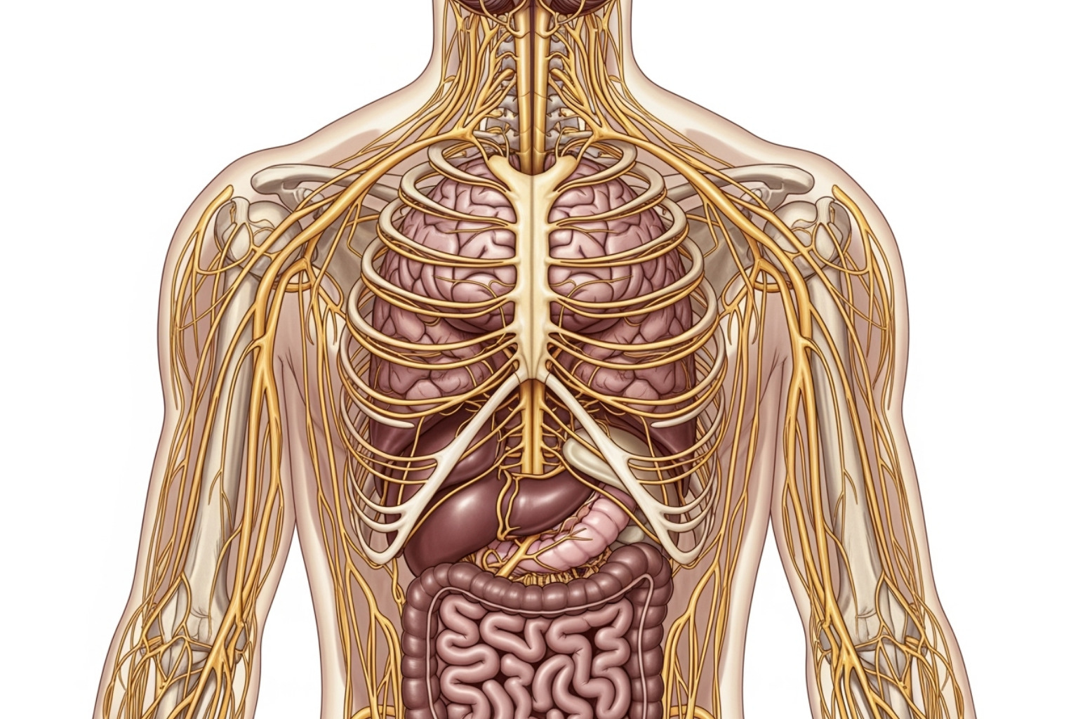 human nervous system highlighting peripheral nerves - nerve damage symptoms