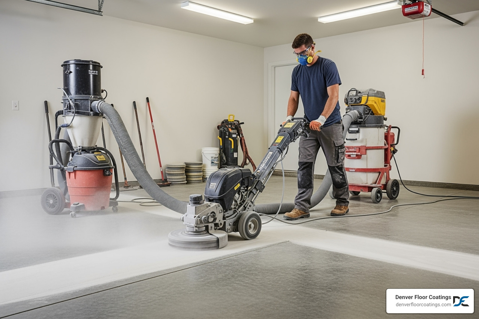professional using a diamond grinder to prepare a concrete garage floor - garage epoxy floor coatings denver co professional using a diamond grinder to prepare a concrete garage floor - garage epoxy floor coatings denver co