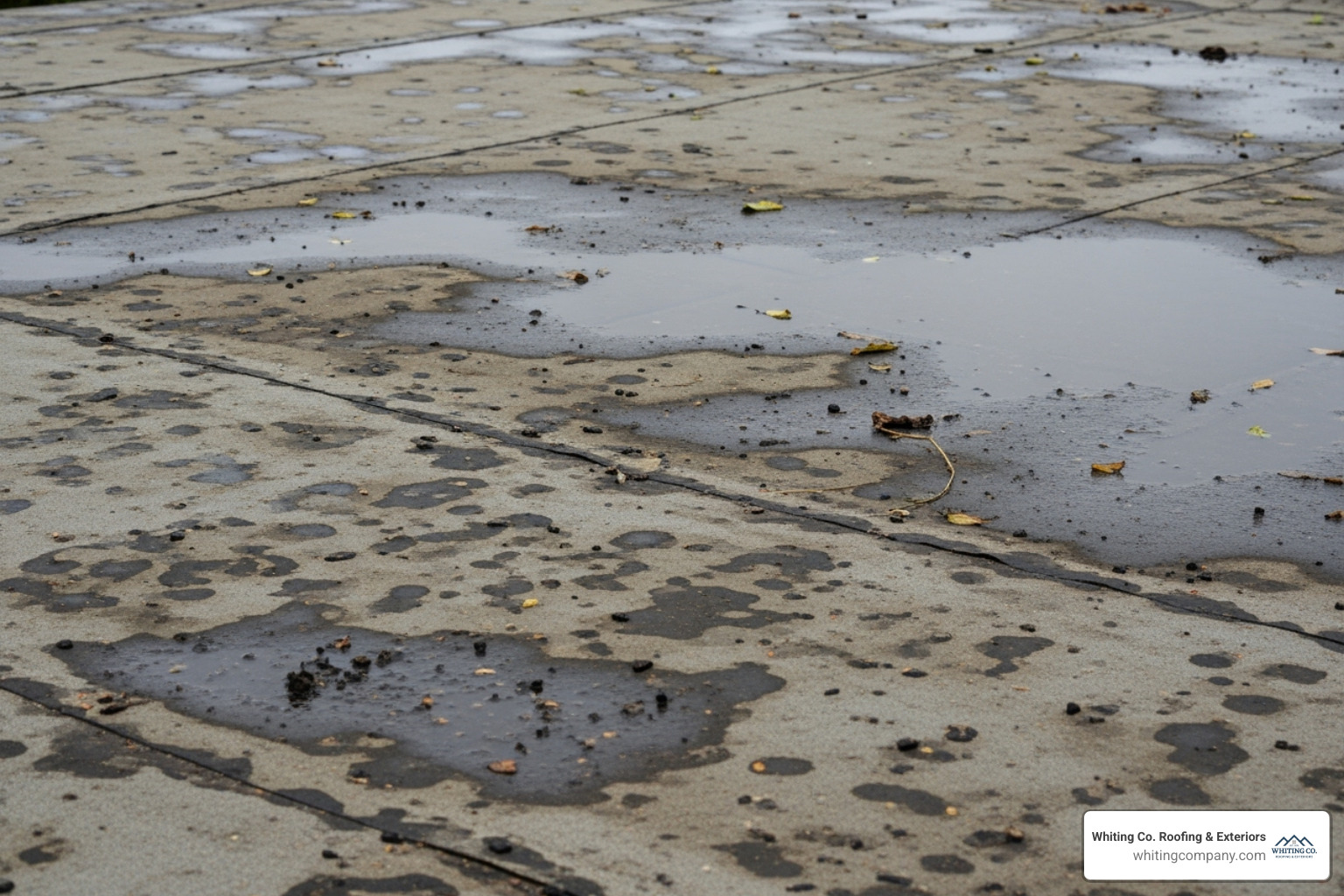 Damaged flat roof showing blistering and ponding water - residential flat roof replacement Damaged flat roof showing blistering and ponding water - residential flat roof replacement