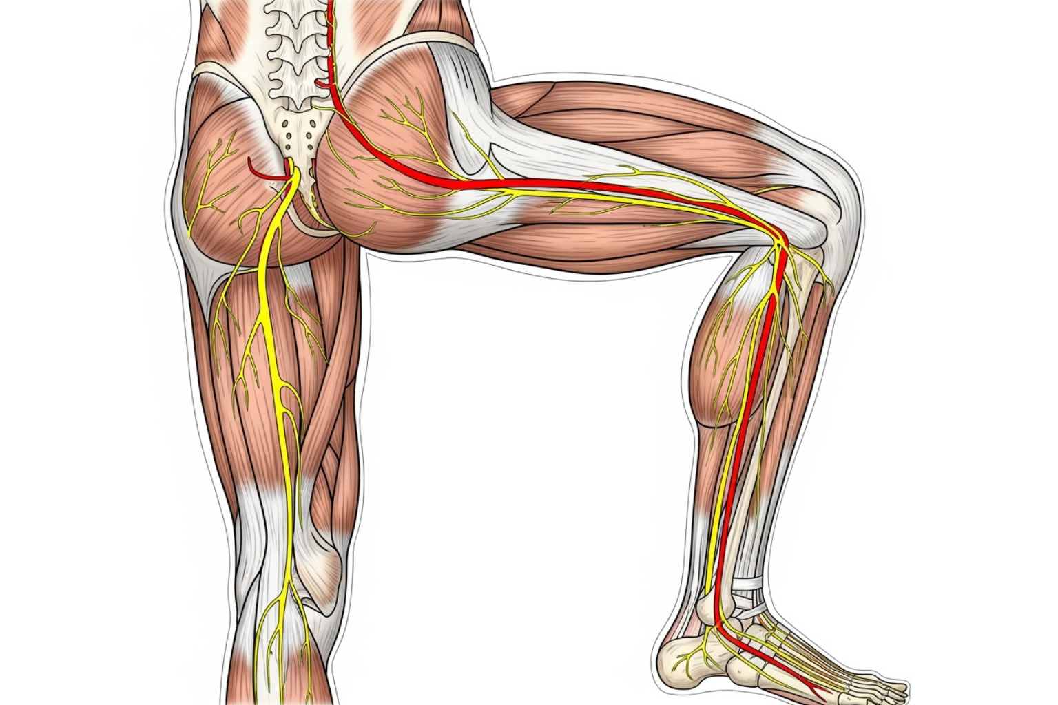 path of sciatic nerve down leg - pinched nerve in back