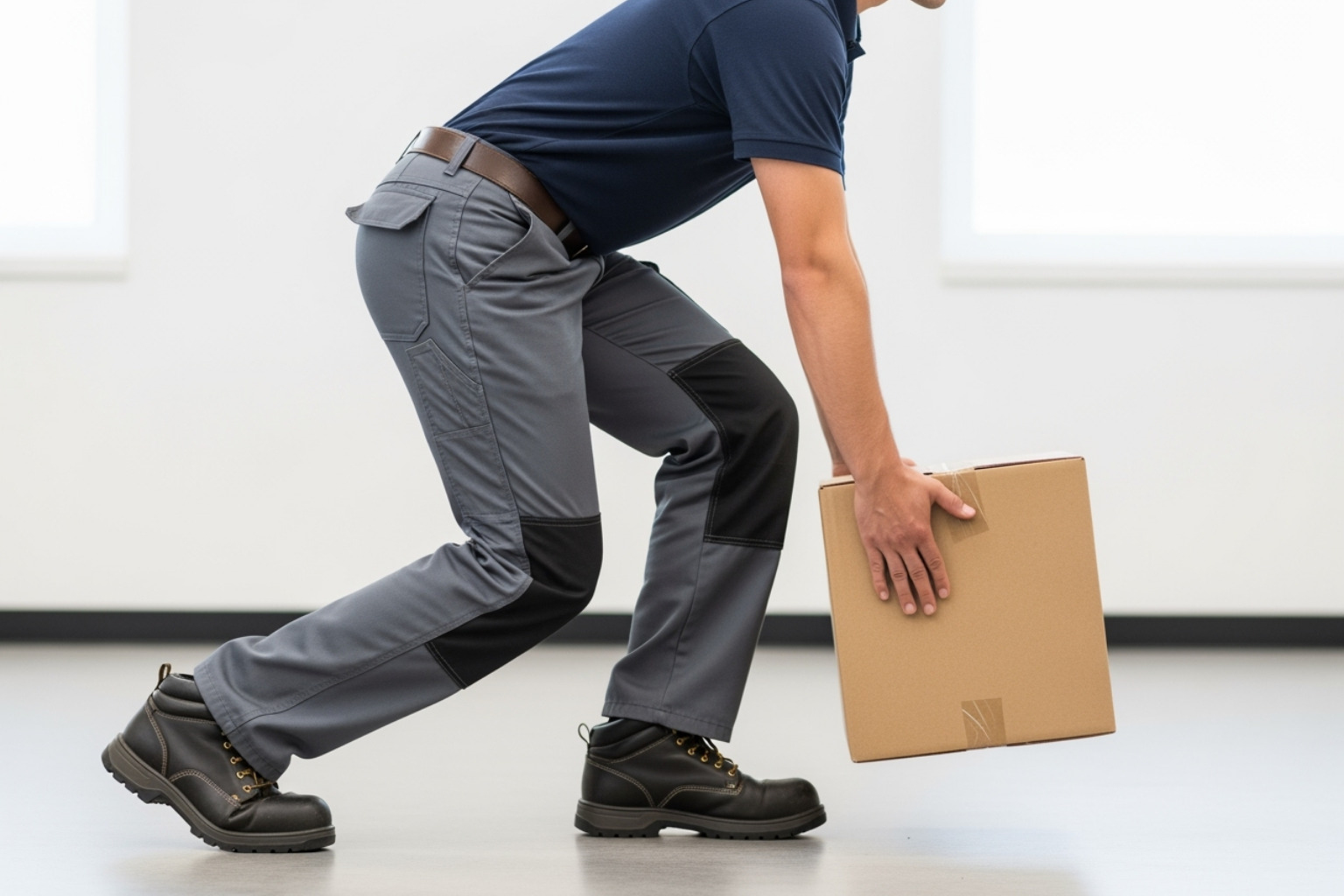 person demonstrating proper lifting posture with bent knees and straight back - pinched nerve in back