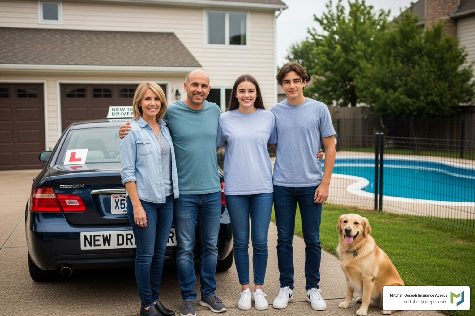 Family with a new teen driver, a home with a swimming pool, and a pet dog - ny umbrella insurance policy Family with a new teen driver, a home with a swimming pool, and a pet dog - ny umbrella insurance policy