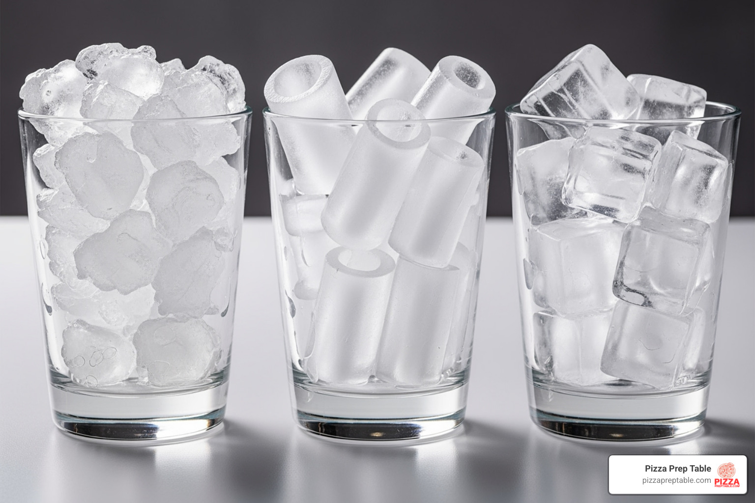 showing glasses with nugget, bullet, and traditional cube ice - electric ice maker showing glasses with nugget, bullet, and traditional cube ice - electric ice maker