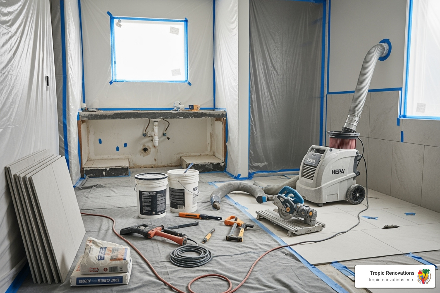 construction phase dust-free setup - bathroom remodel venice fl construction phase dust-free setup - bathroom remodel venice fl
