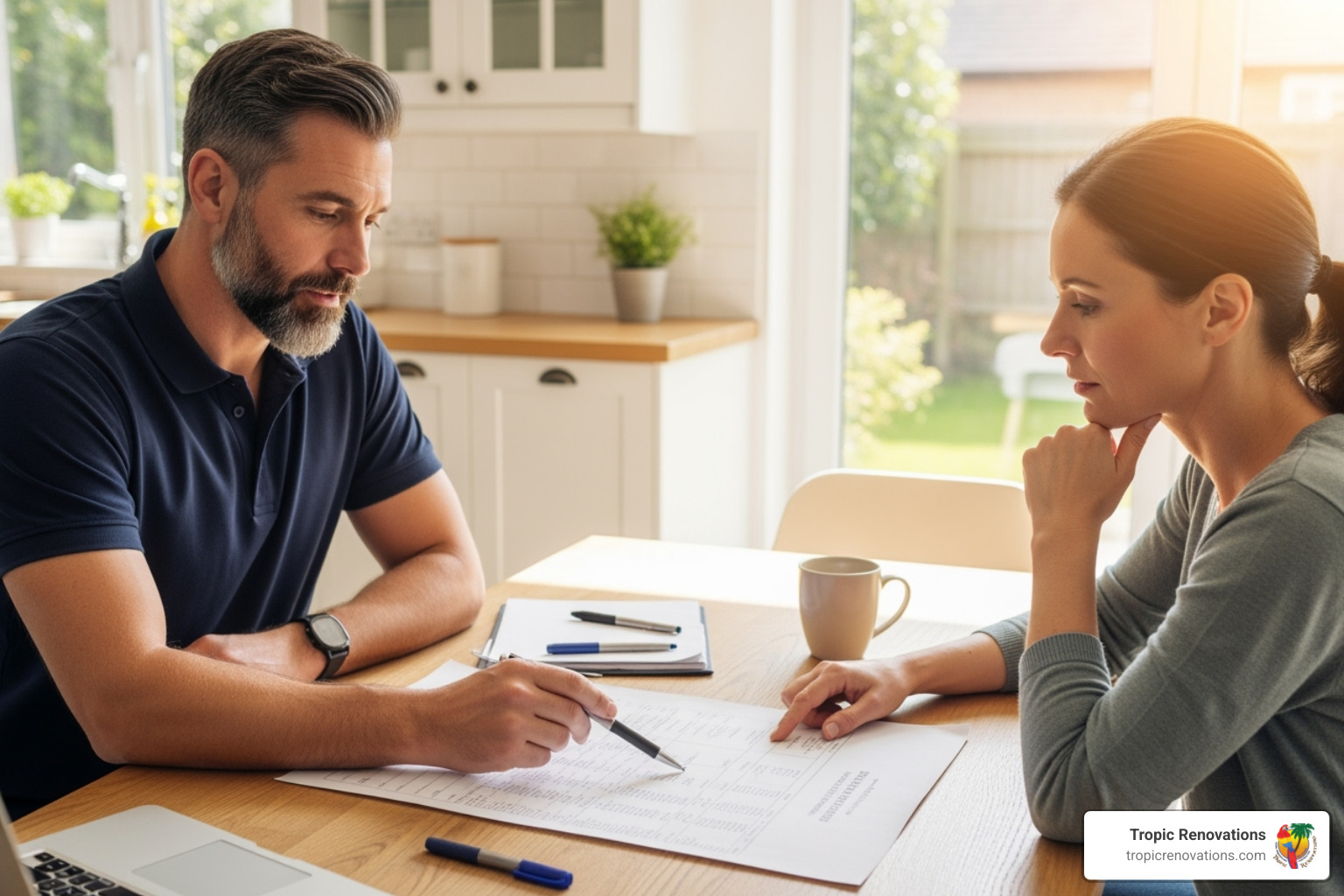 homeowner reviewing quote with contractor - How to start renovation? homeowner reviewing quote with contractor - How to start renovation?