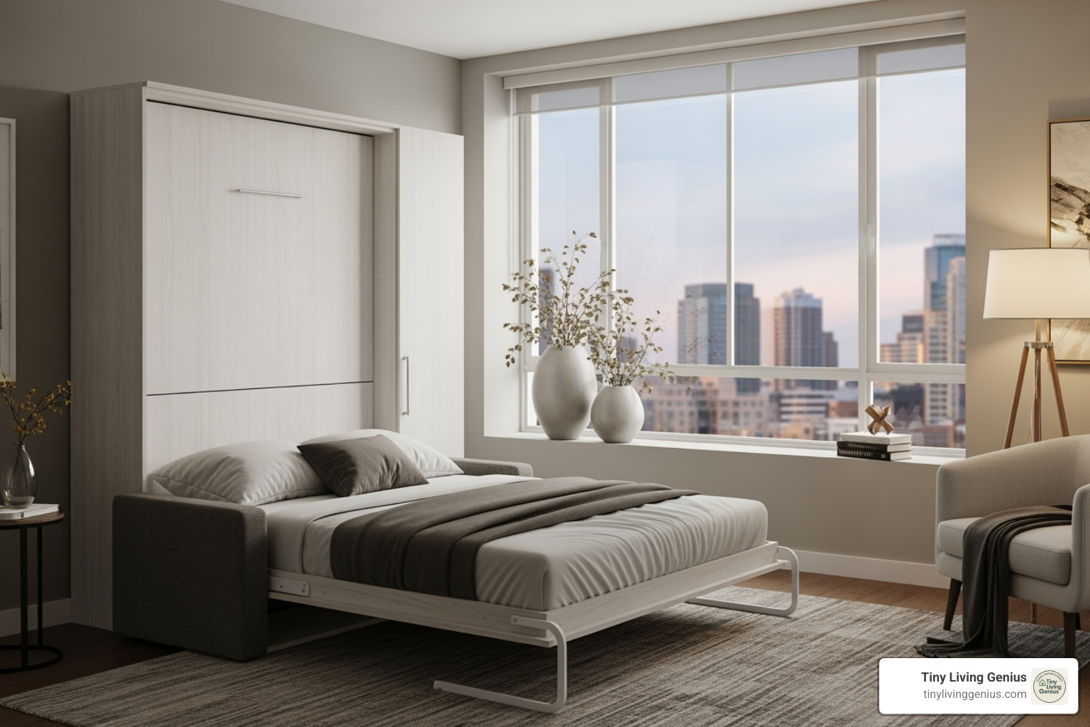 horizontal murphy bed under window - space saving murphy bed