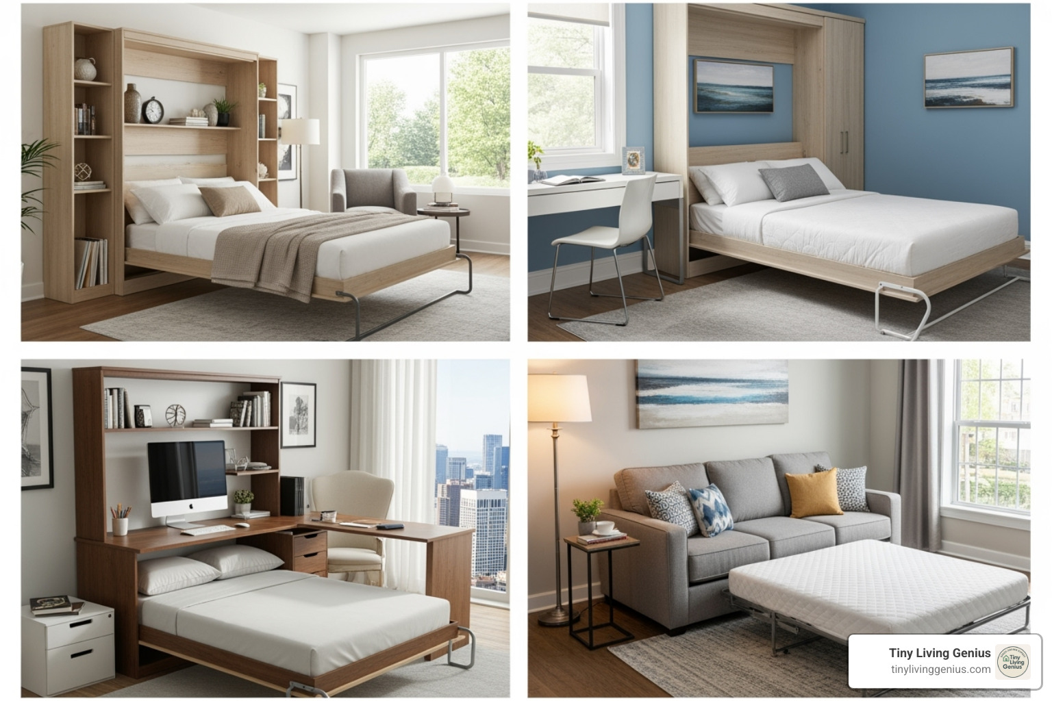 collage of different murphy bed types - space saving murphy bed