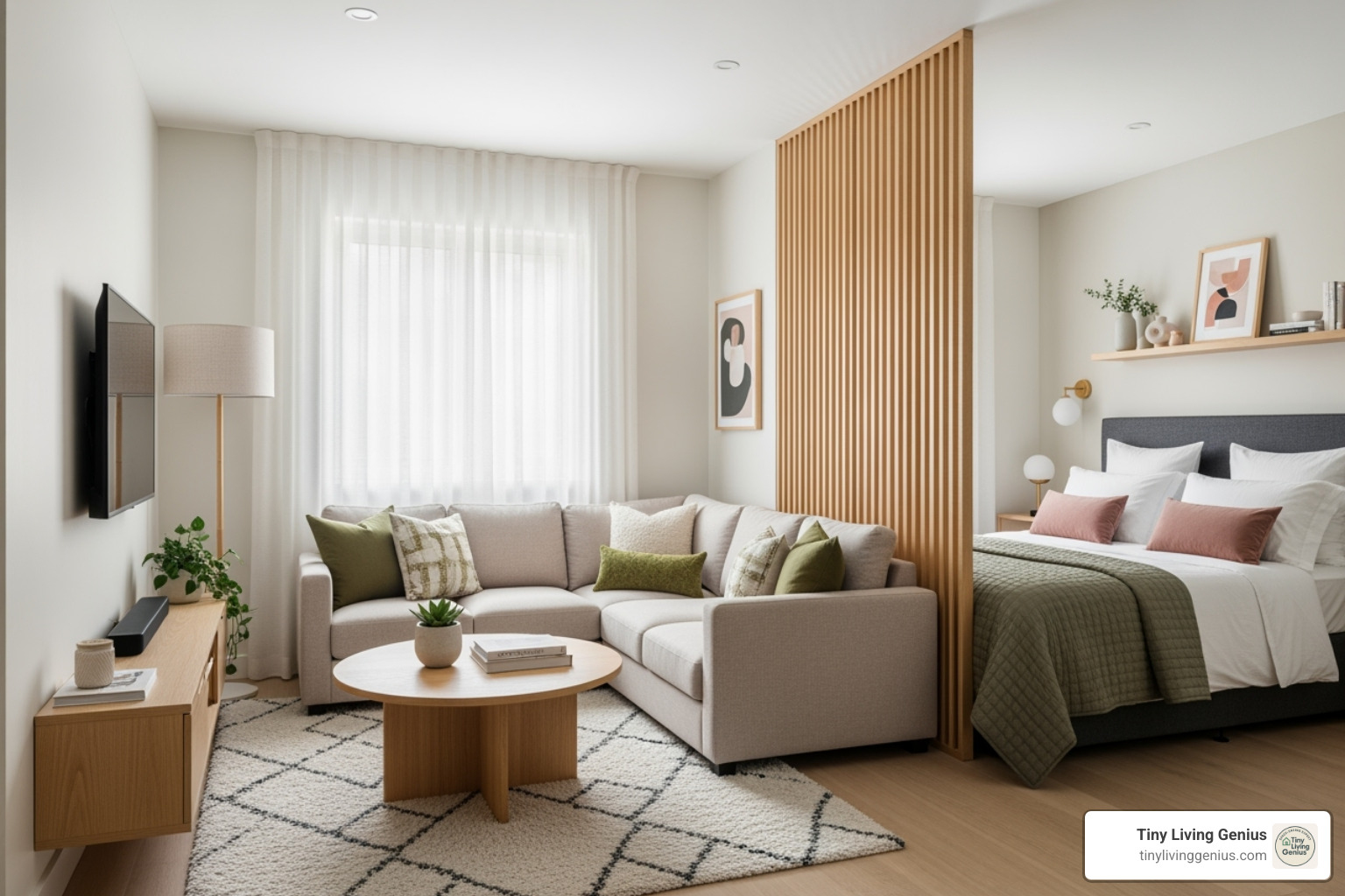 cohesive color palette across the main room and alcove - alcove studio layout