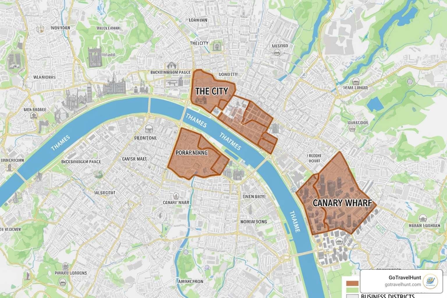 map of London highlighting key business districts - London business hotels map of London highlighting key business districts - London business hotels