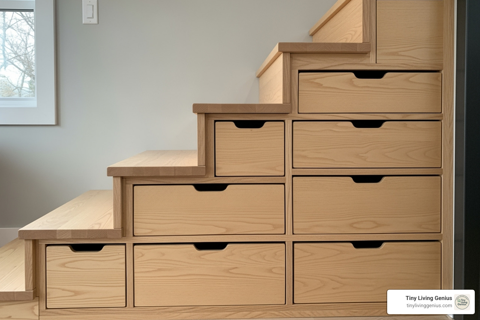 custom-built under-staircase drawers - tiny home furniture