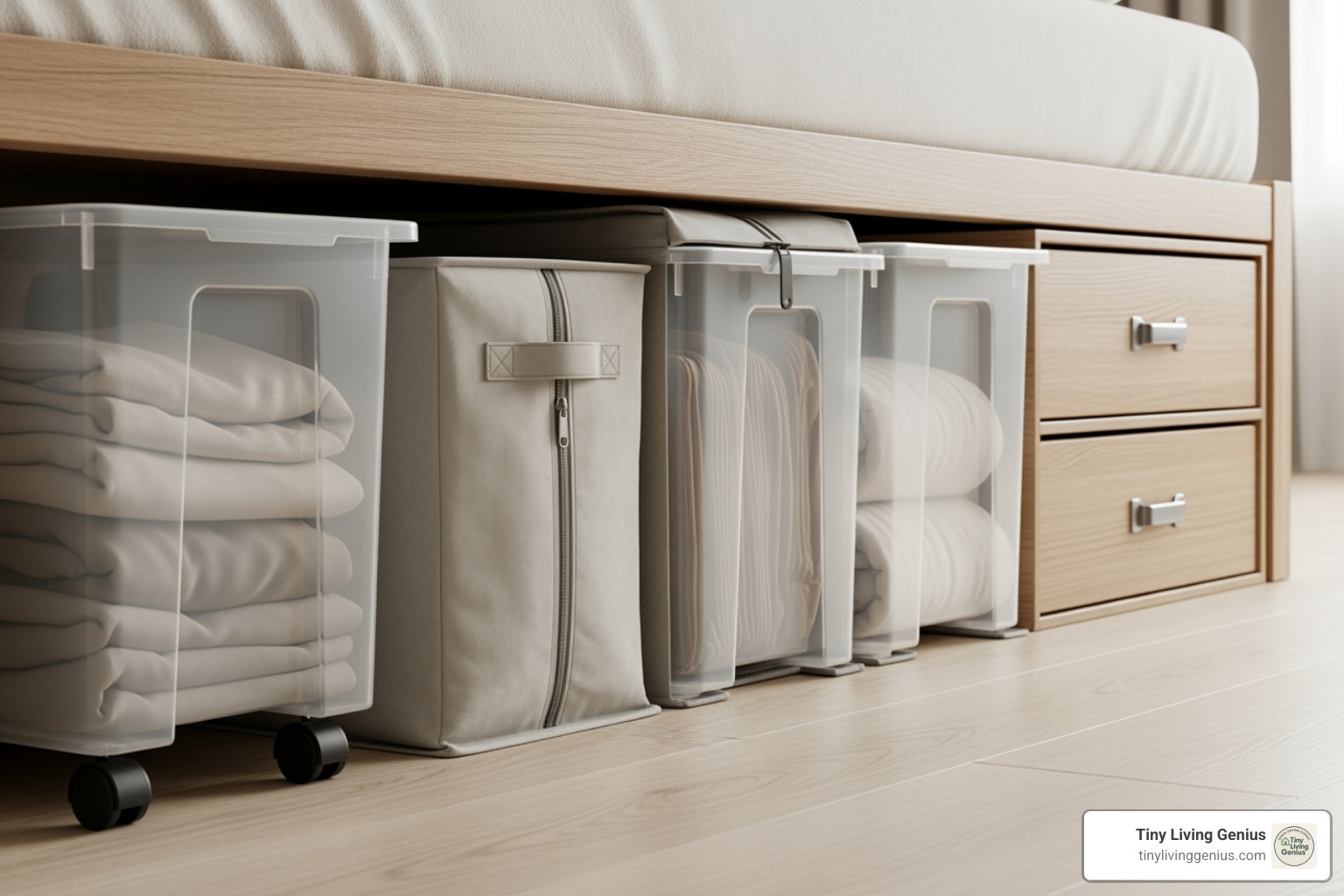 various types of under-bed containers (bins, bags, drawers) side-by-side - under bed storage ideas