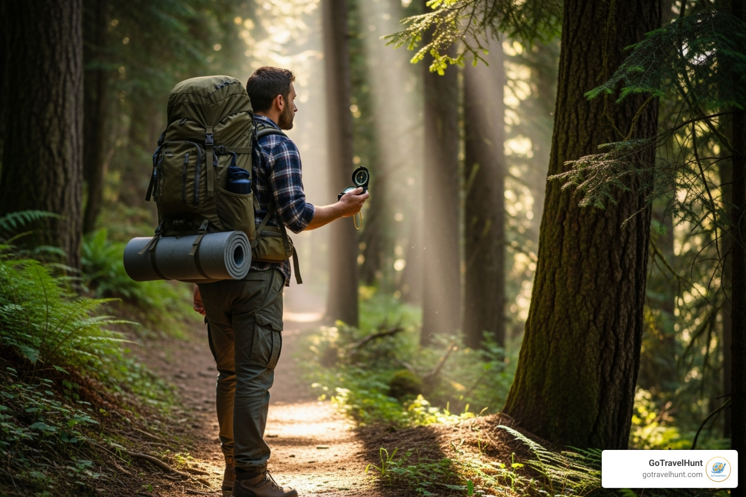 backpacker navigating a trail with a compass - inspirational quotes on travel backpacker navigating a trail with a compass - inspirational quotes on travel