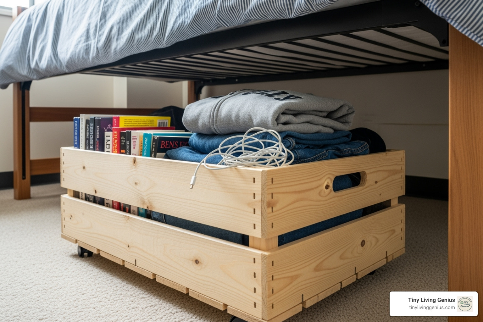 DIY rolling crate under a bed - under bed dorm storage ideas DIY rolling crate under a bed - under bed dorm storage ideas