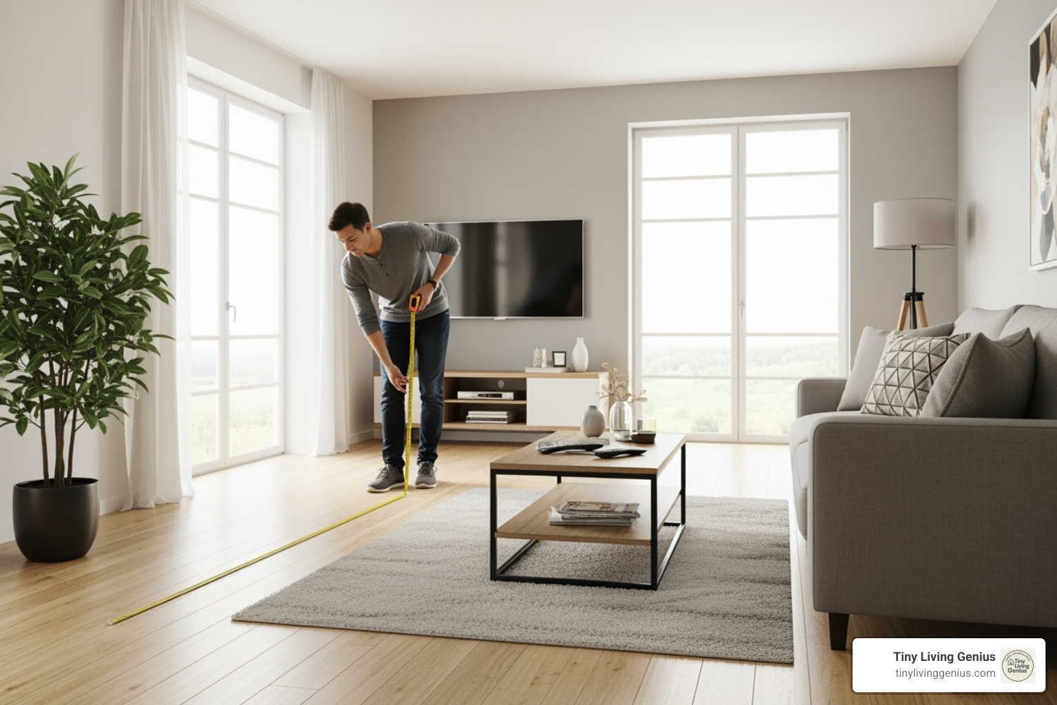 person measuring the space for a sofa bed - small double sofa bed