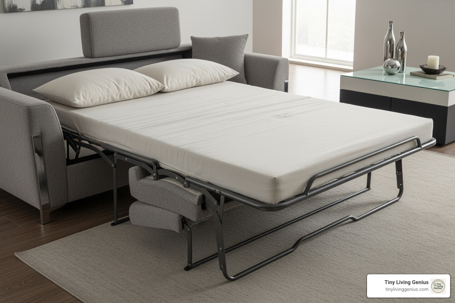 pull-out sofa bed with a separate mattress fully extended - small double sofa bed