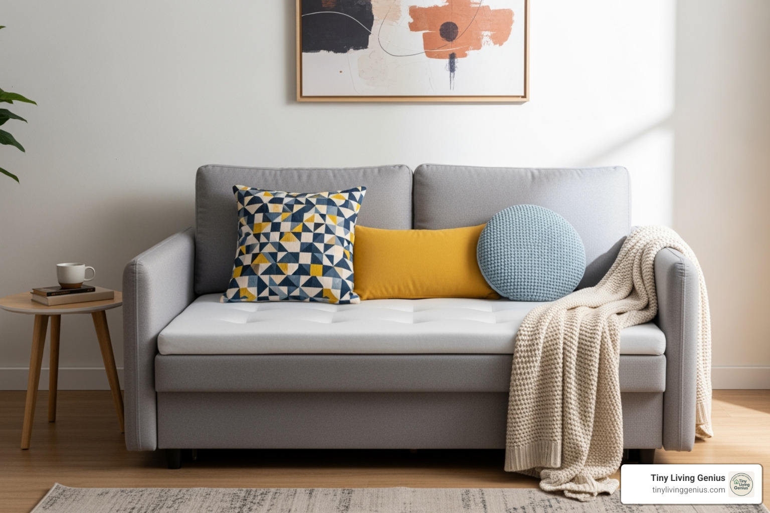 beautifully styled sofa bed with decorative pillows and a throw blanket - small double sofa bed