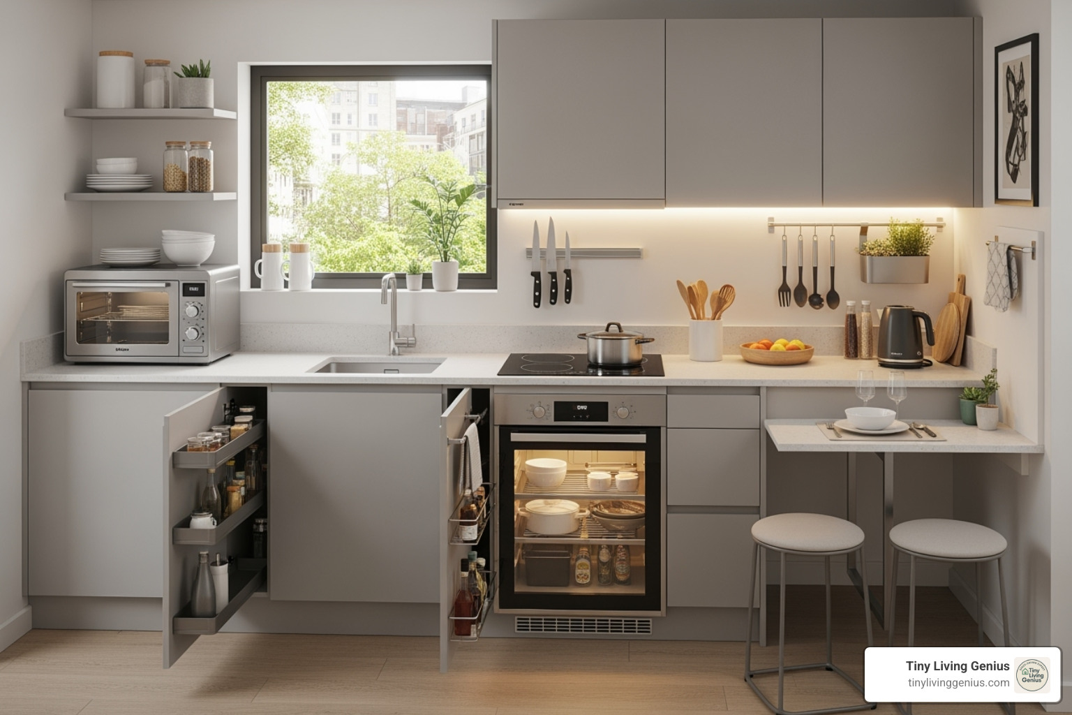 tiny but highly functional kitchen with smart storage - interior decoration for small house
