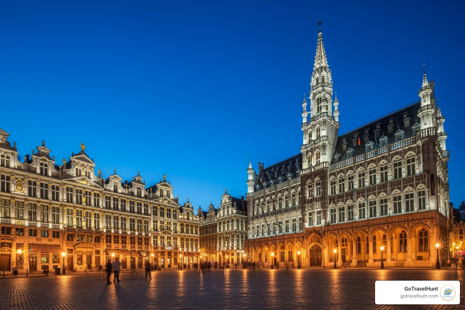 The Grand Place in Brussels illuminated at night - weekend trips belgium