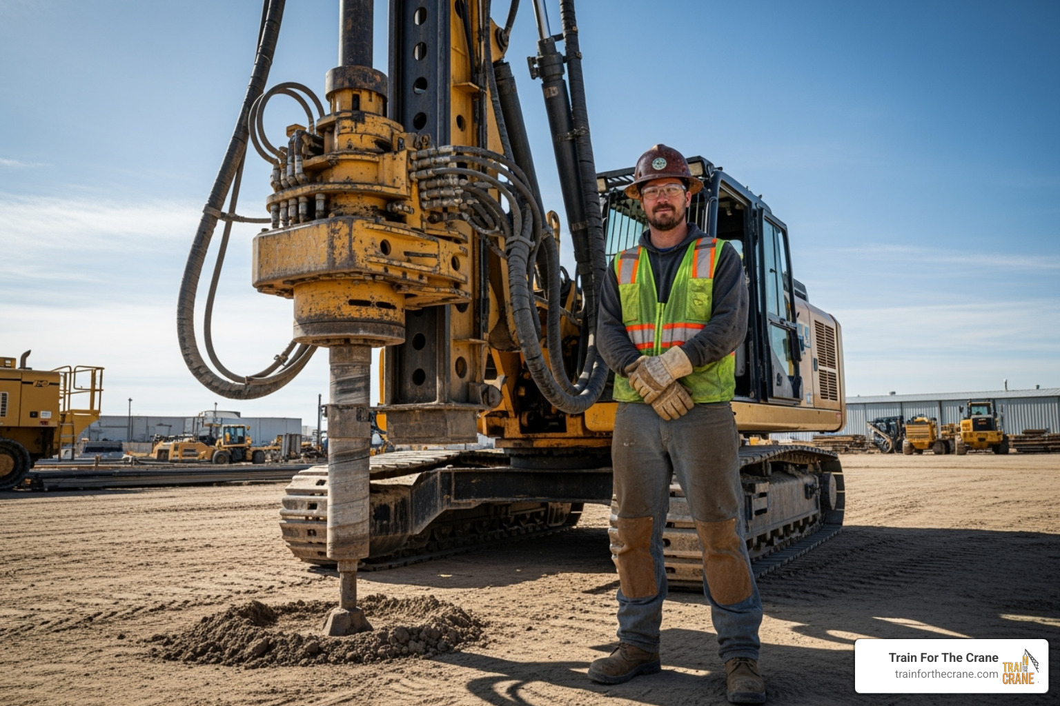 certified drill rig operator proudly standing by their machine - drill rig training
