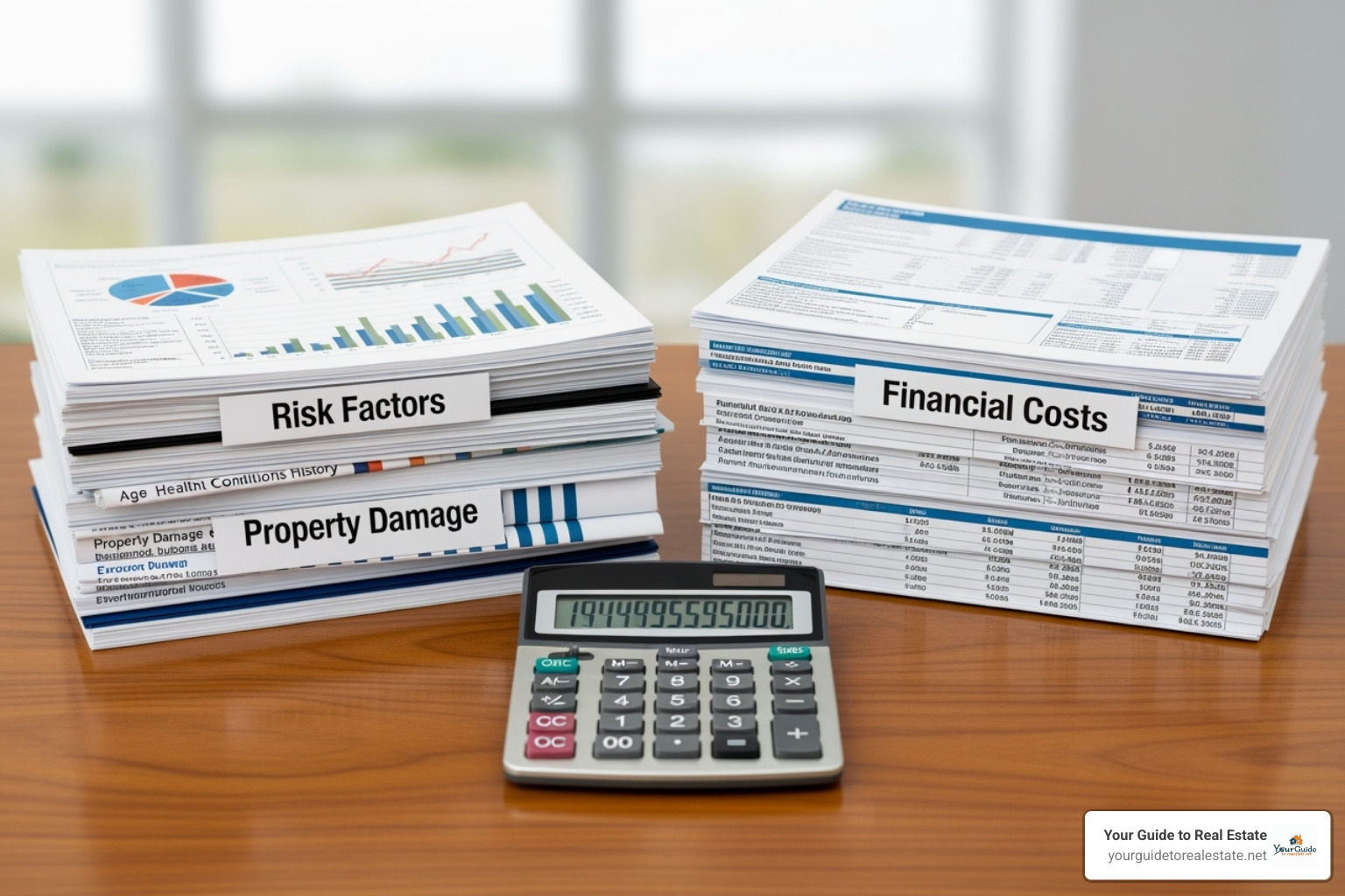 A calculator with documents labeled "Risk Assessment" and "Premiums," symbolizing the calculation of insurance costs based on risk - how much is errors and omissions insurance