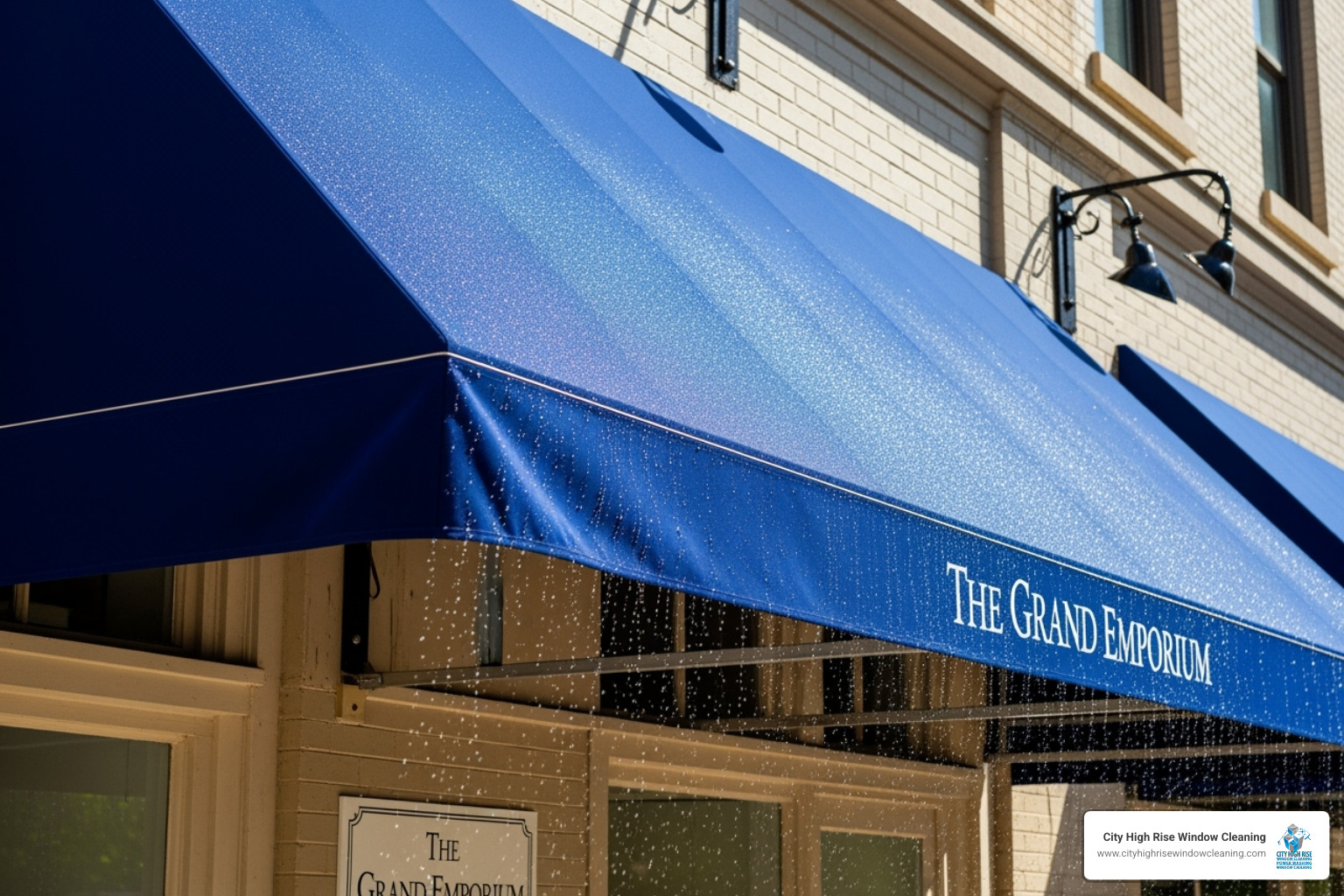 Freshly sealed, clean awning glistening in the sun - power wash awnings Freshly sealed, clean awning glistening in the sun - power wash awnings