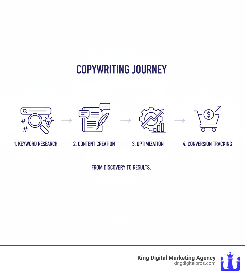 infographic showing the copywriting process from keyword research to content creation to optimization and conversion tracking - copywriting companies infographic 