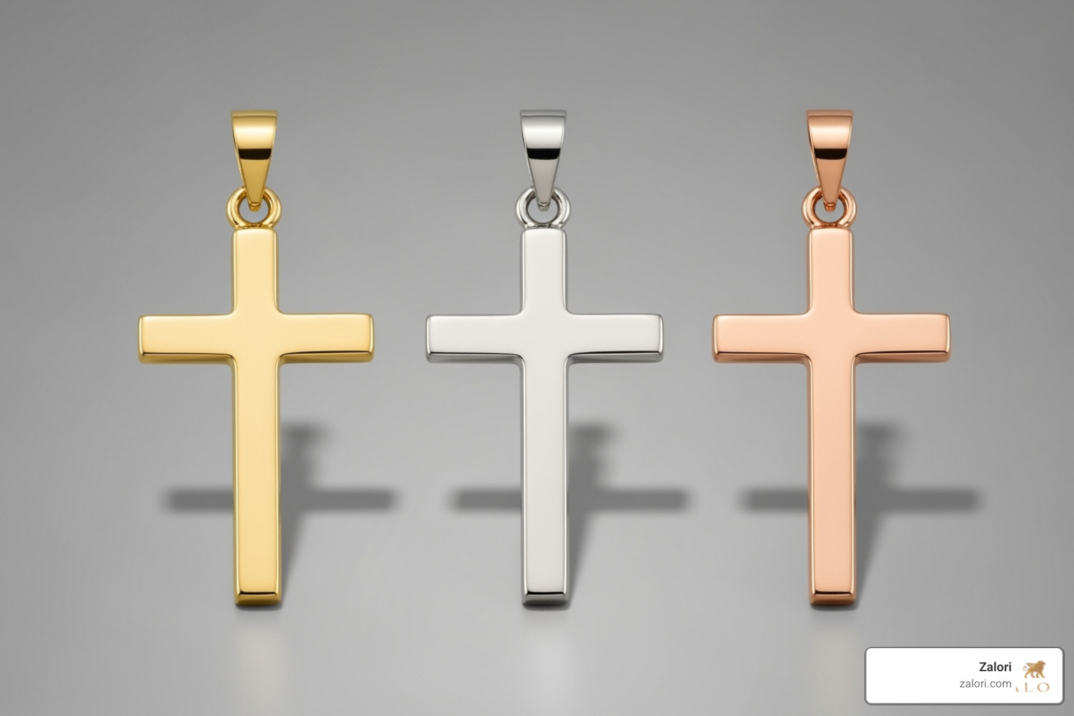 three identical crosses in yellow, white, and rose gold - men's gold crosses three identical crosses in yellow, white, and rose gold - men's gold crosses