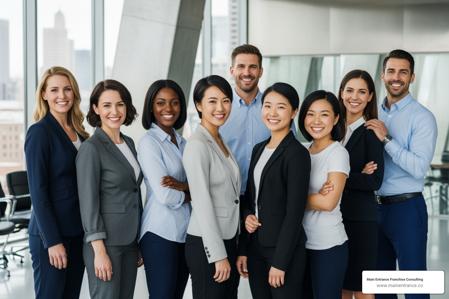 Diverse group of successful franchise owners - franchising consultant