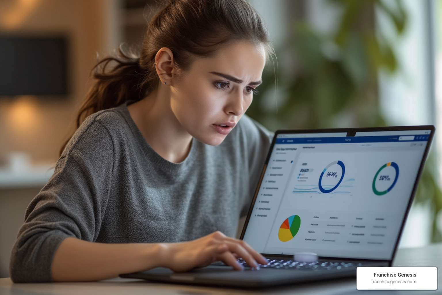 person reviewing their credit score on a laptop - Unsecured franchise loans