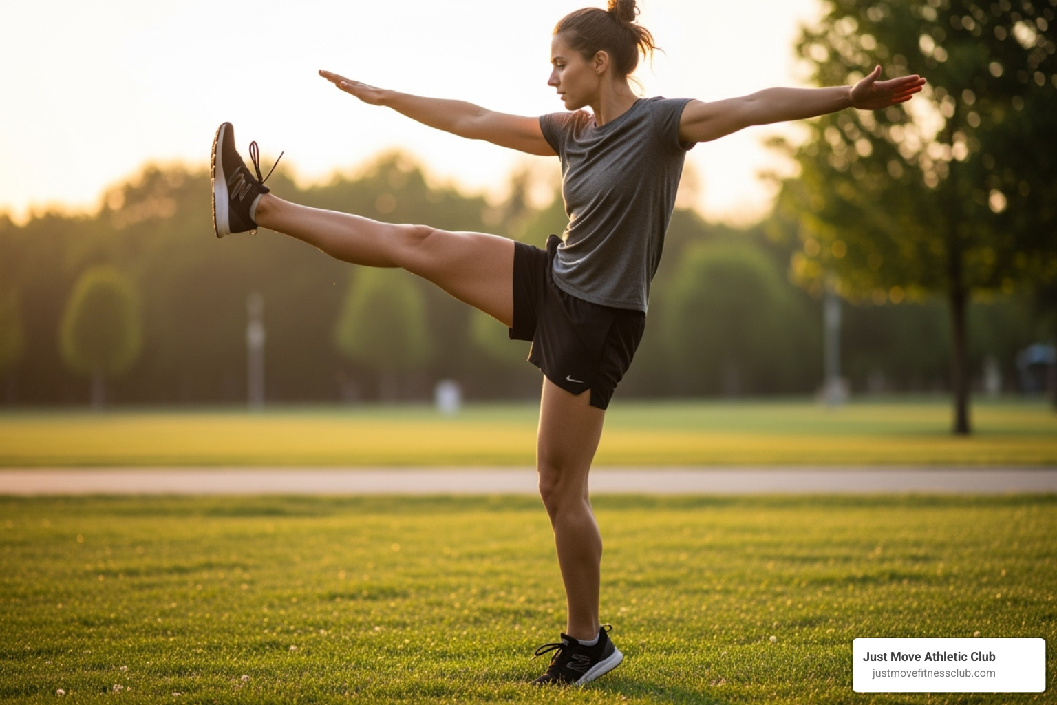someone doing dynamic stretches like leg swings - Beginner HIIT workout someone doing dynamic stretches like leg swings - Beginner HIIT workout