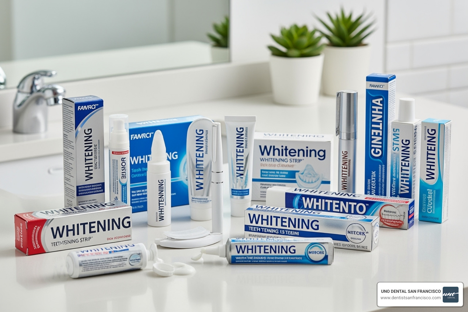 Image of various teeth whitening products - dental teeth whitening