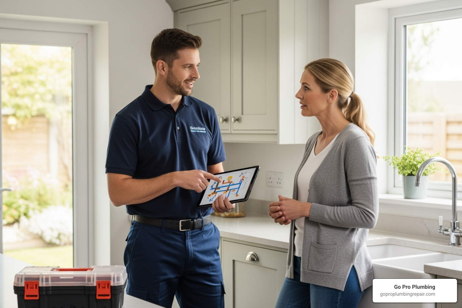 friendly technician speaking with a homeowner - leak detection Sacramento