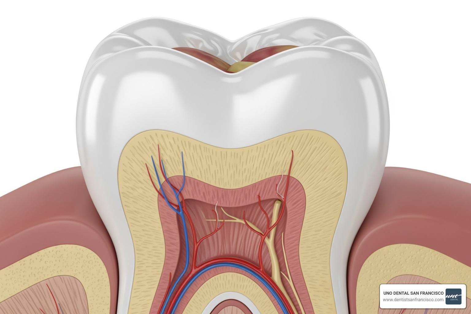 cross-section of a tooth highlighting the enamel, dentin, and pulp - stop teeth sensitivity