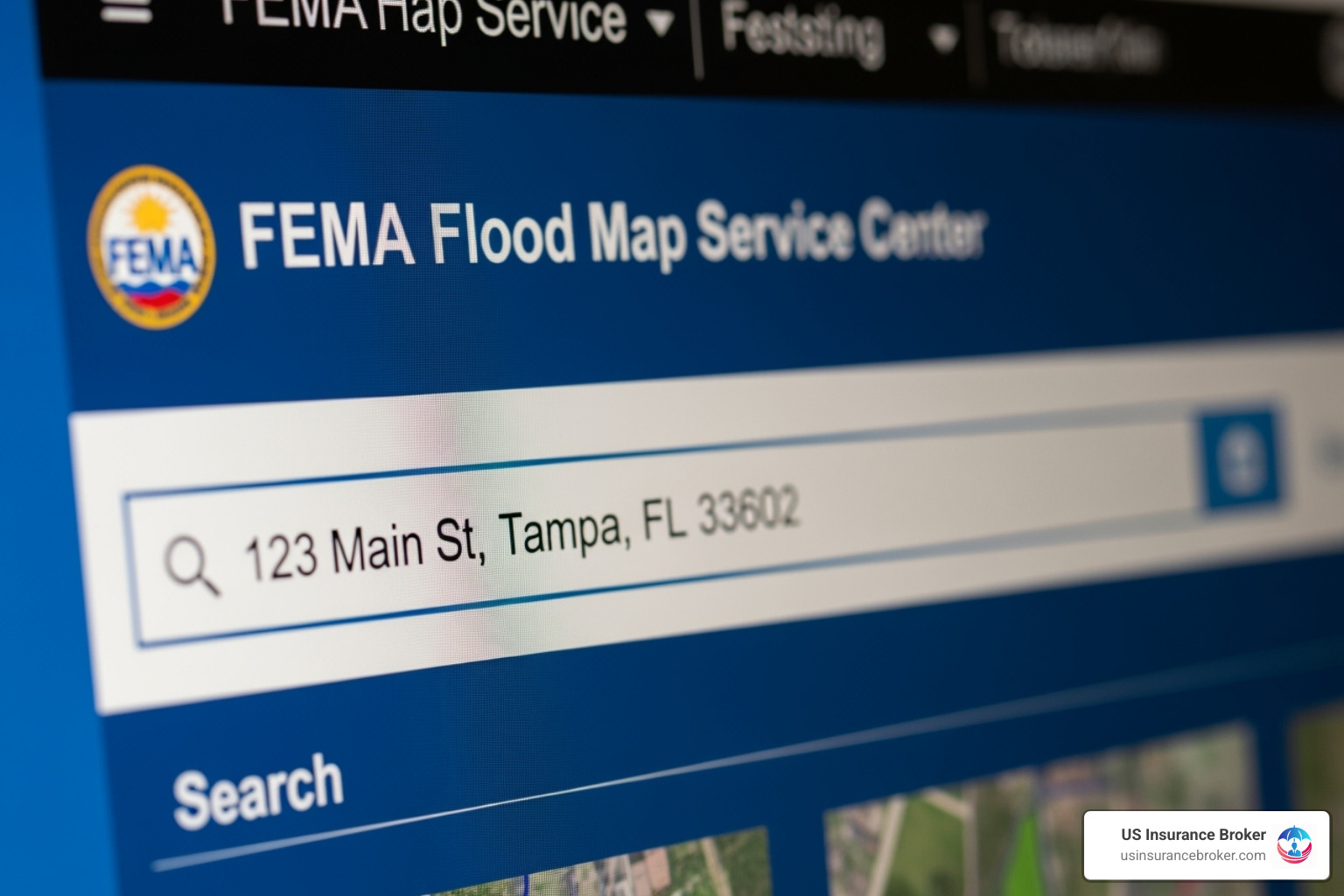 FEMA search bar with an example Florida address entered - flood zone map by address FEMA search bar with an example Florida address entered - flood zone map by address
