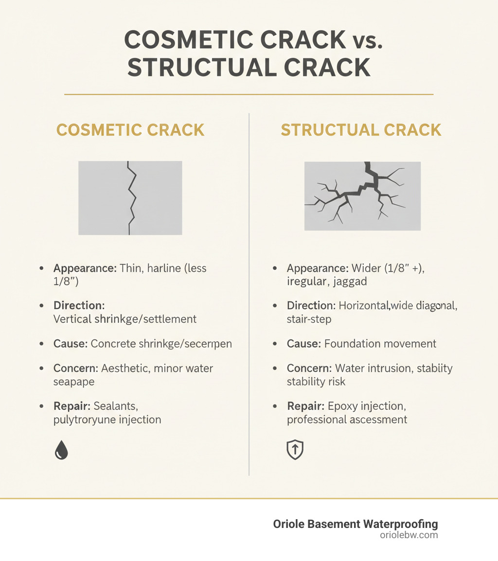 infographic explaining the difference between a cosmetic crack and a structural crack - crack injection repair infographic infographic explaining the difference between a cosmetic crack and a structural crack - crack injection repair infographic