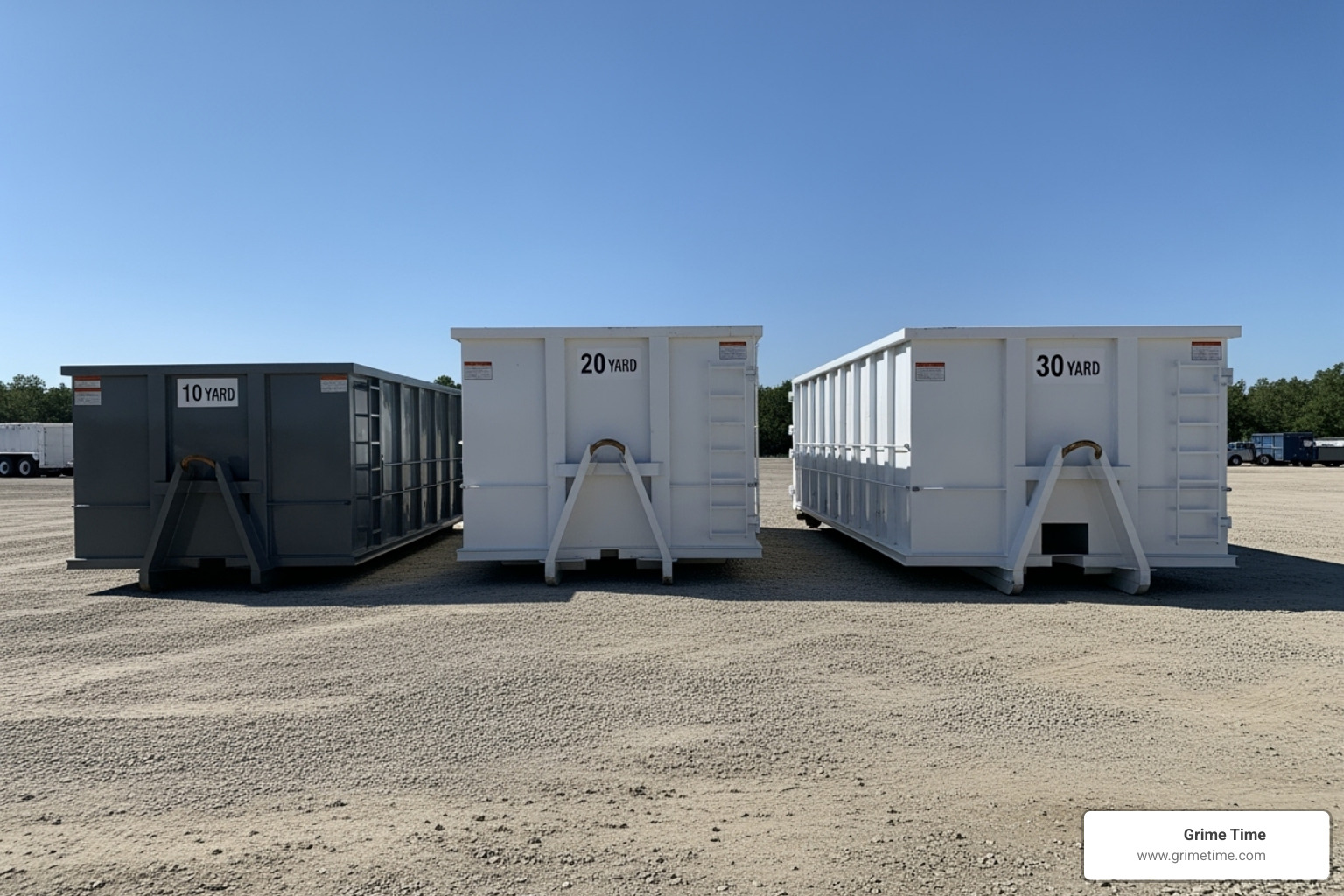 Image of different dumpster sizes (10, 20, 30-yard) side-by-side for comparison - dumpster rental Pflugerville