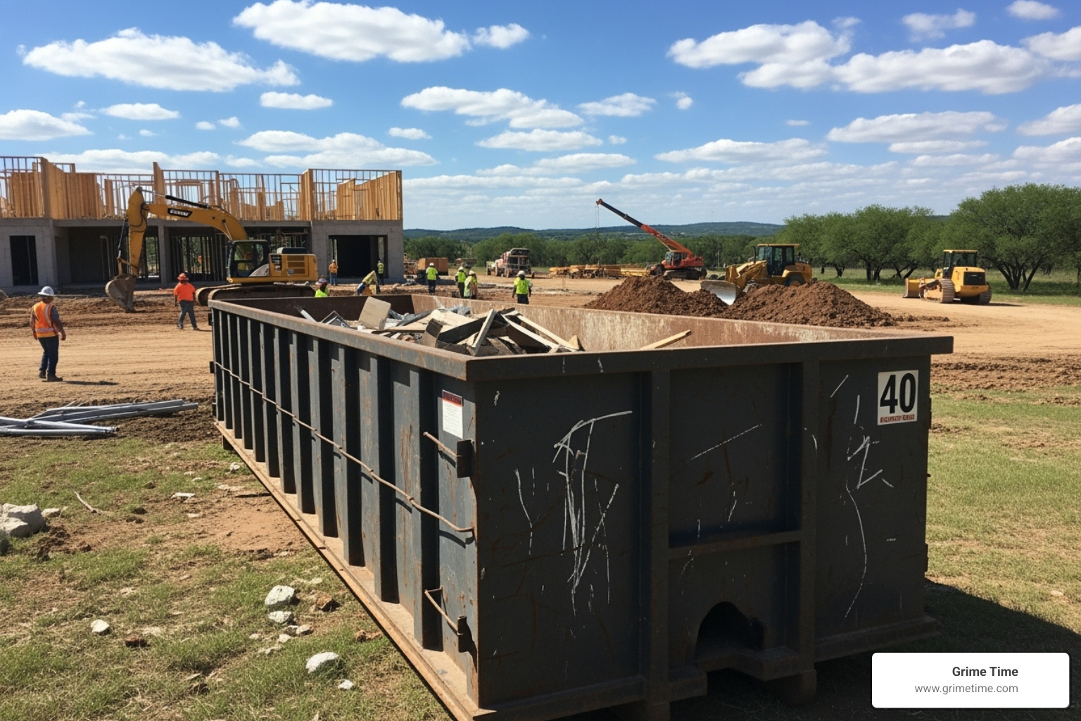 40-yard dumpster on a commercial construction site in Central Texas - dumpster rental Dale