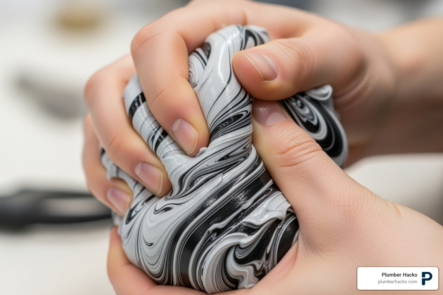 hands kneading epoxy putty - Pipe leak repair