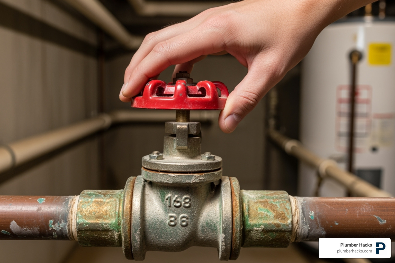 Hand turning a main water shut-off valve - Outdoor faucet repair