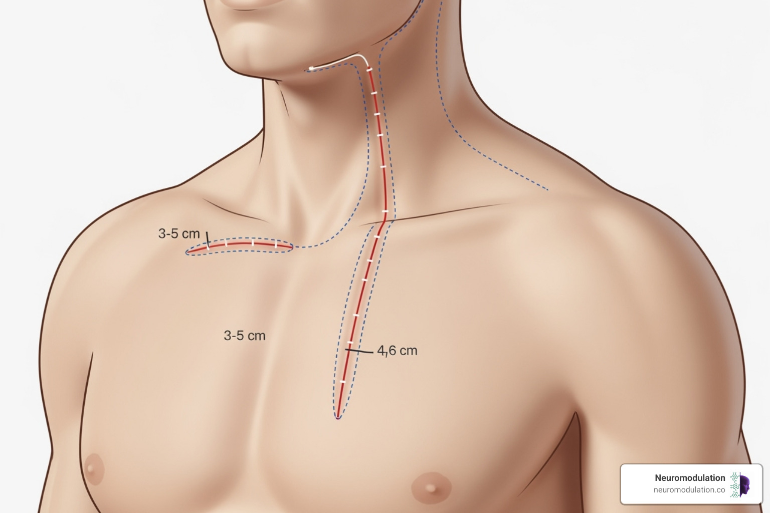 illustrating the two incision sites for VNS surgery - VNS implant complications