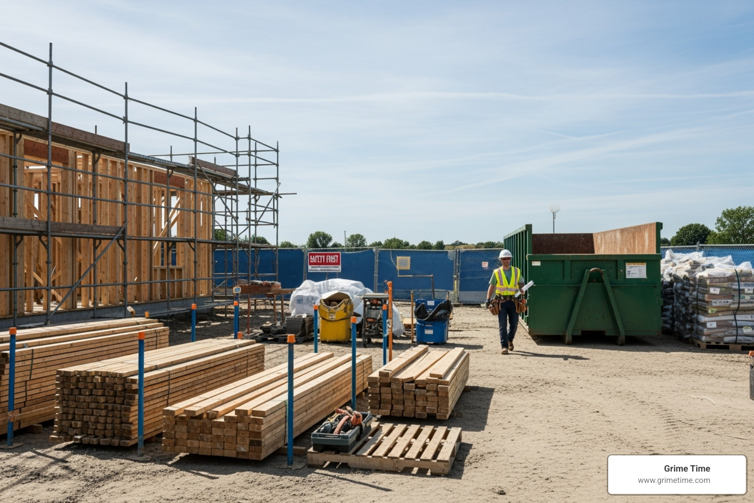 clean, organized work site with a roll-off dumpster in the background - rent a big dumpster clean, organized work site with a roll-off dumpster in the background - rent a big dumpster